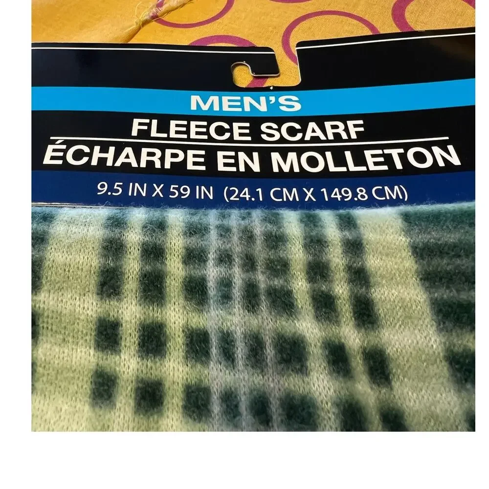 NWT Men's Green Plaid Fleece Fringed Scarf